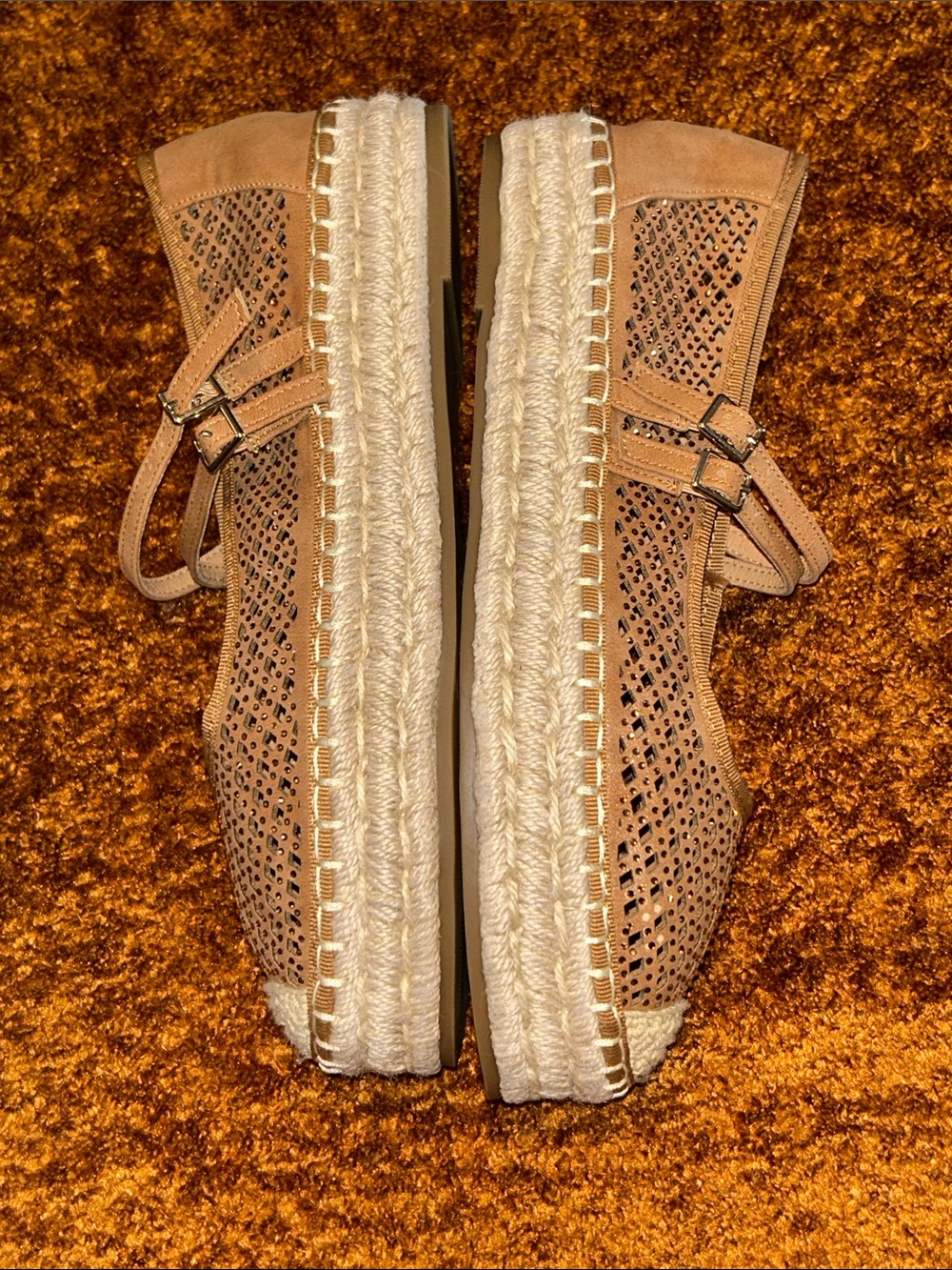 Tula Brown Perforated Mary Jane Espadrille Flats - Picture 3 of 7